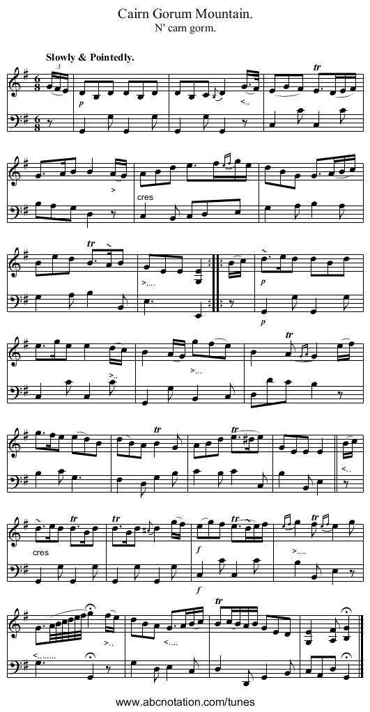 Cairn Gorum Mountain. - staff notation