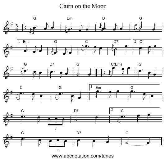 Cairn on the Moor - staff notation