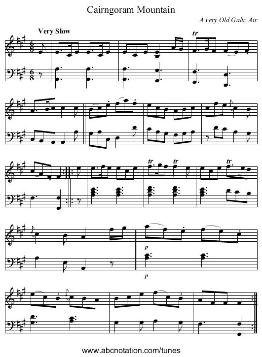 Cairngoram Mountain - staff notation