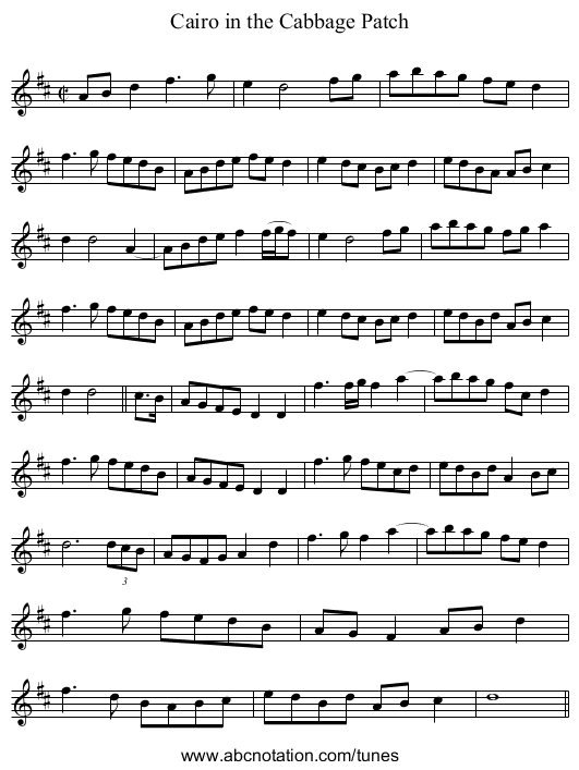 Cairo in the Cabbage Patch - staff notation