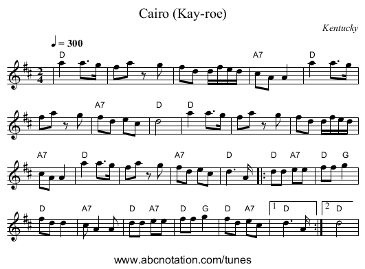 Cairo (Kay-roe) - staff notation