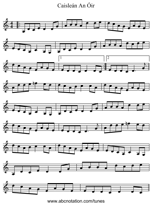 Caisleán An Óir - staff notation