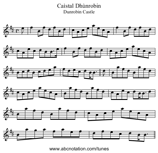 Caìstal Dhùnrobin - staff notation