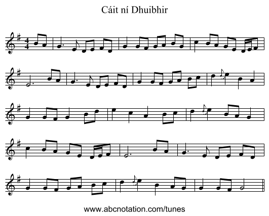 Cáit ní Dhuibhir - staff notation