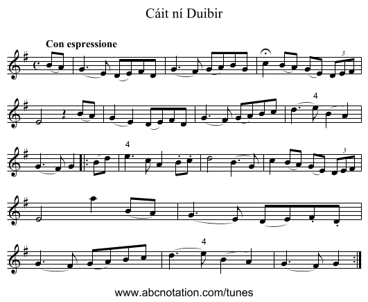 Cáit ní Duibir - staff notation