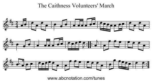 Caithness Volunteers' March, The - staff notation