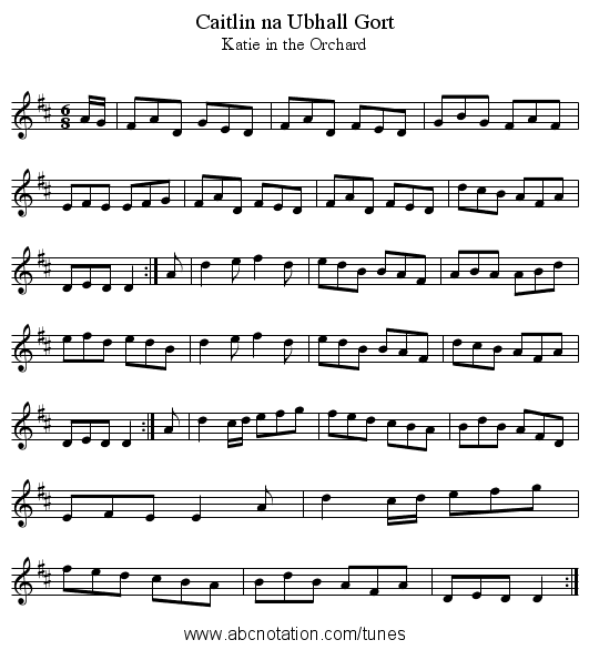 Caitlin na Ubhall Gort - staff notation