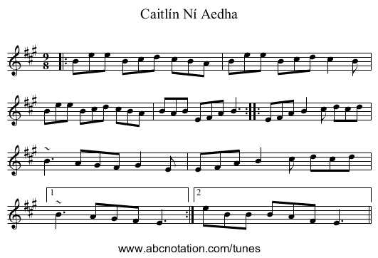 Caitl&iacute;n N&iacute; Aedha - staff notation