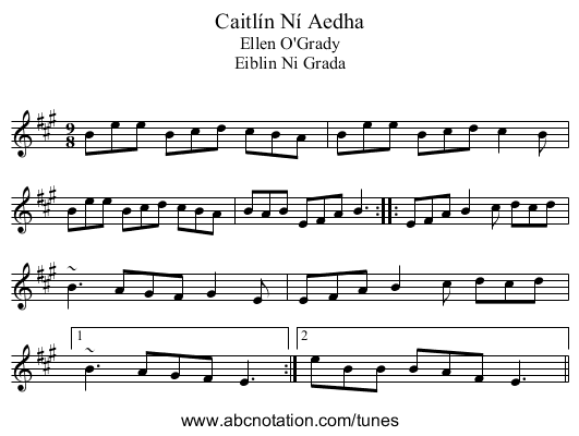Caitl&iacute;n N&iacute; Aedha - staff notation
