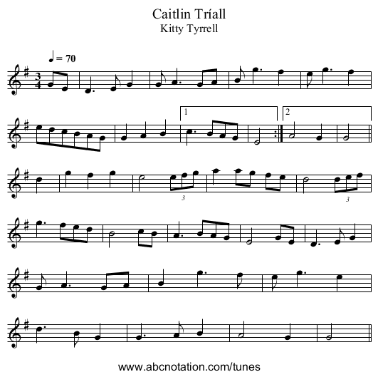 Caitlin Tr&iacute;all - staff notation