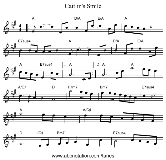 Caitlin's Smile - staff notation