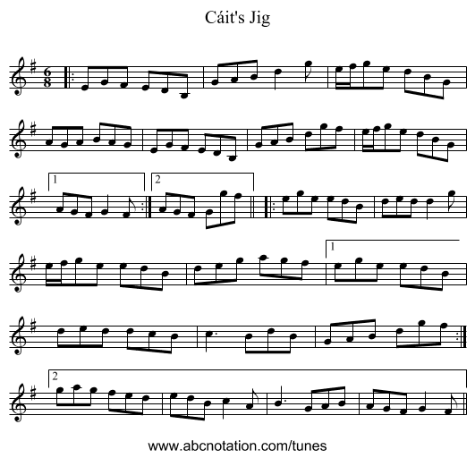 Cáit's Jig - staff notation