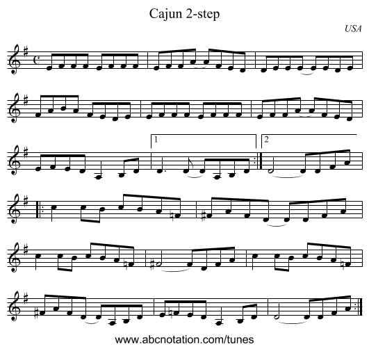 Cajun 2-step - staff notation