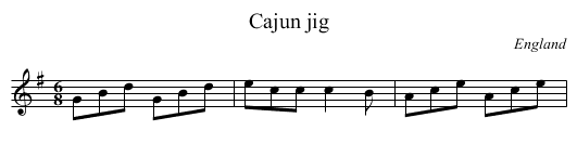 Cajun jig - staff notation