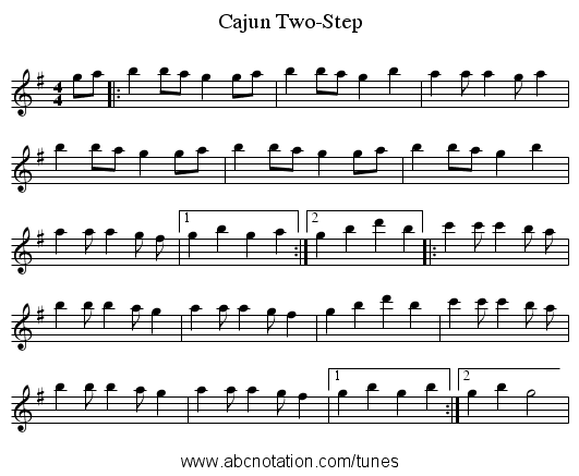 Cajun Two-Step - staff notation