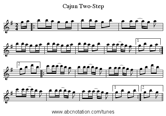 Cajun Two-Step - staff notation