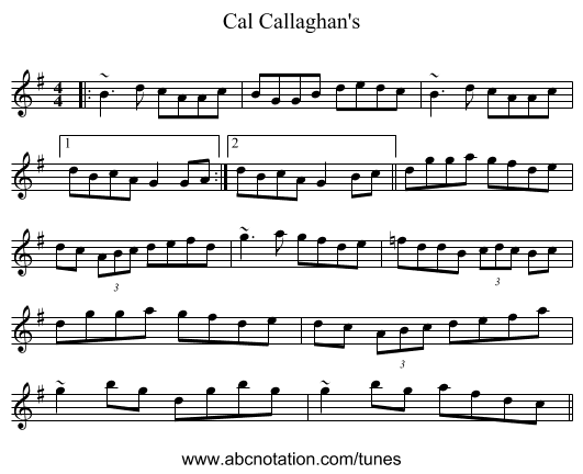 Cal Callaghan's - staff notation