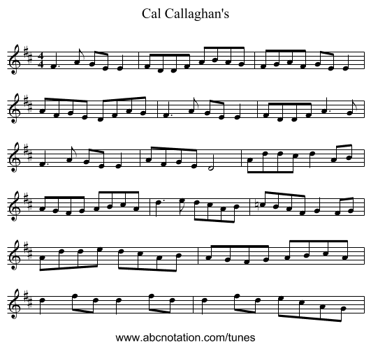 Cal Callaghan's - staff notation
