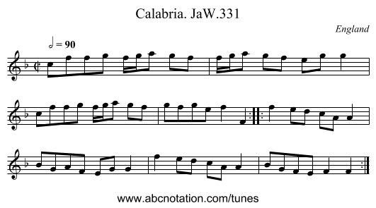 Calabria. JaW.331 - staff notation