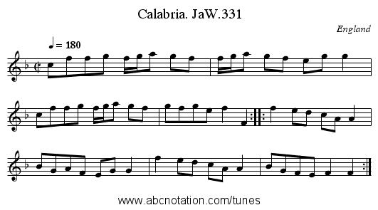 Calabria. JaW.331 - staff notation