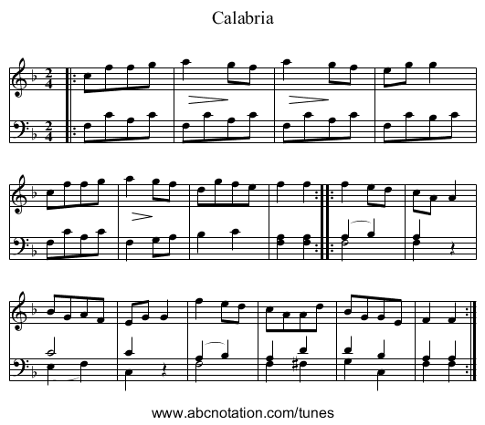 Calabria - staff notation