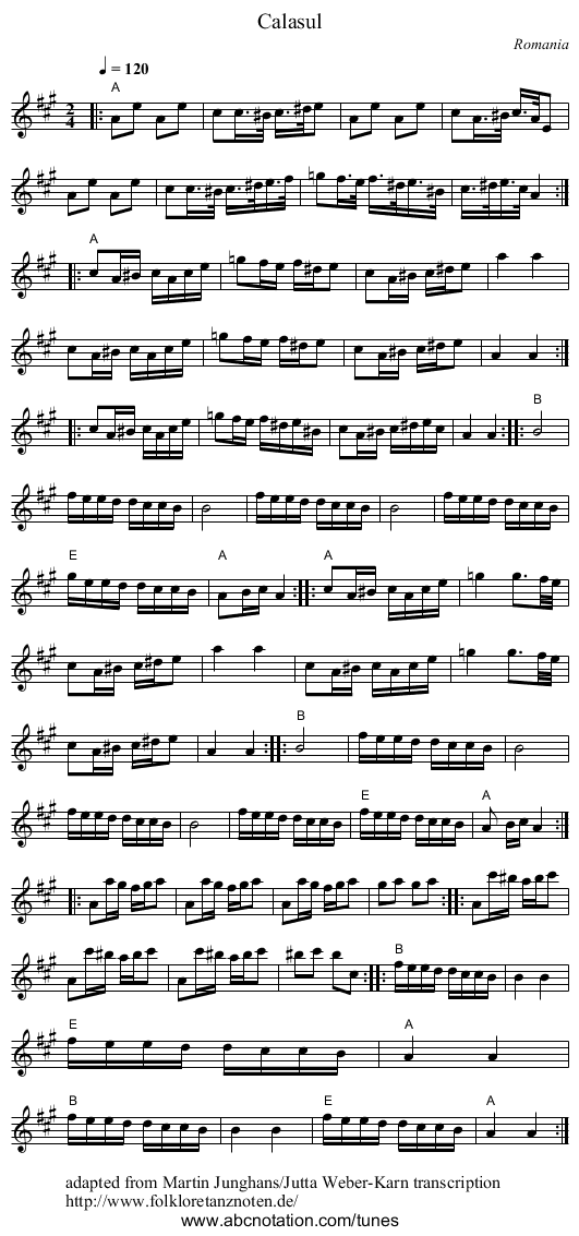 Calasul - staff notation