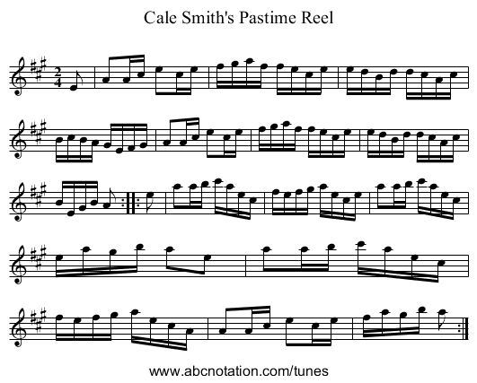 Cale Smith's Pastime Reel - staff notation