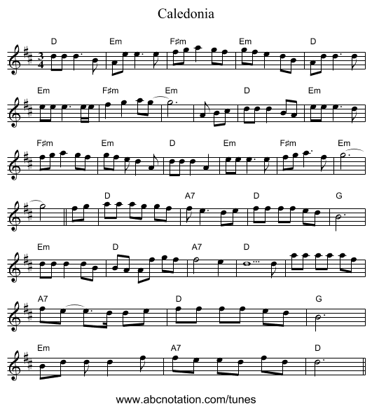 Caledonia - staff notation