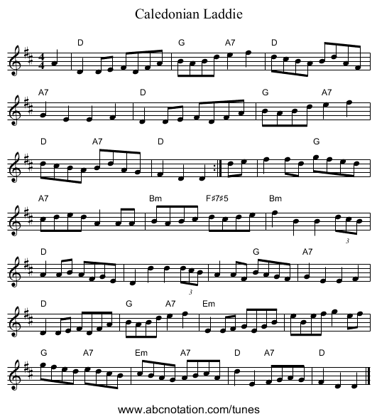 Caledonian Laddie - staff notation