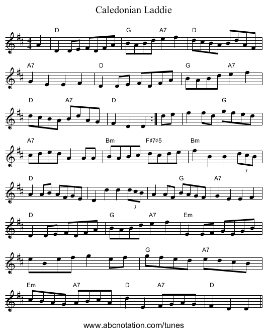 Caledonian Laddie - staff notation
