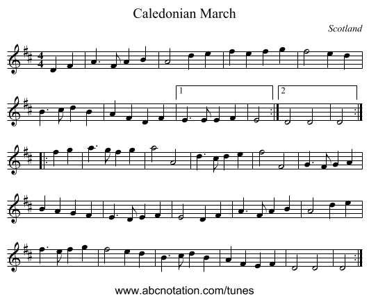 Caledonian March - staff notation