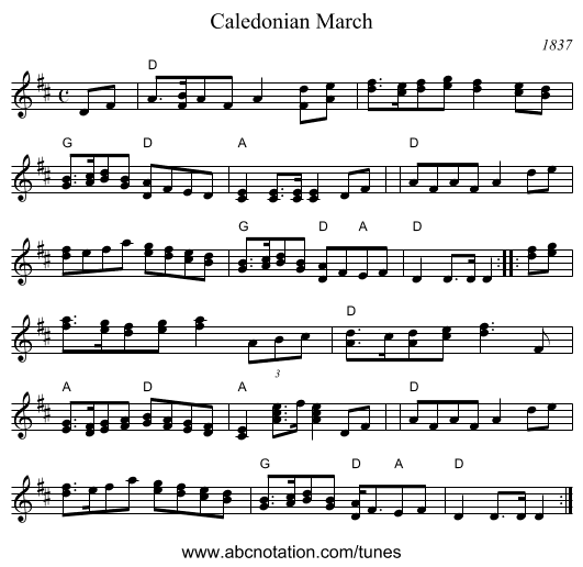Caledonian March - staff notation