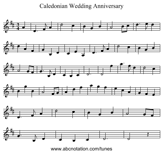 Caledonian Wedding Anniversary - staff notation
