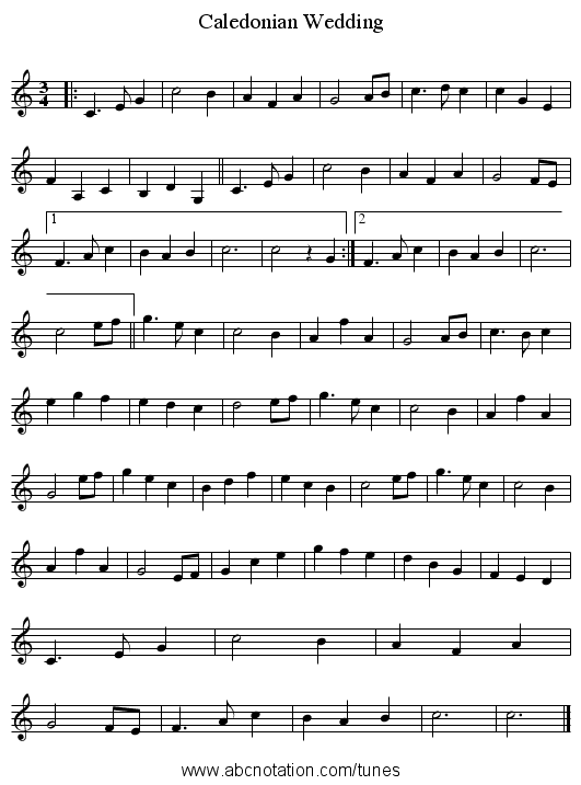 Caledonian Wedding - staff notation