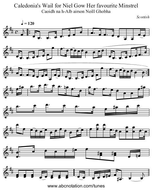 Caledonia's Wail for Niel Gow Her favourite Minstrel - staff notation