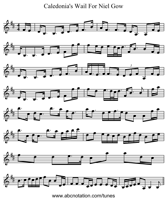 Caledonia's Wail For Niel Gow - staff notation