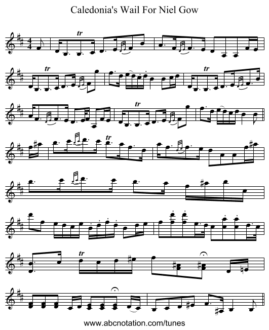 Caledonia's Wail For Niel Gow - staff notation