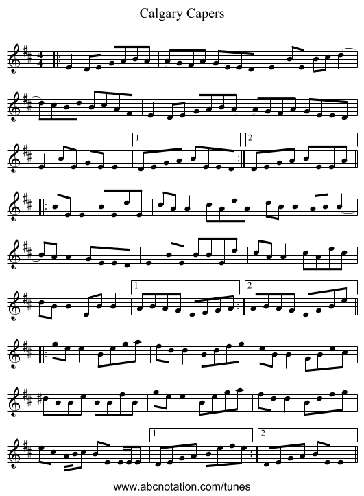 Calgary Capers - staff notation
