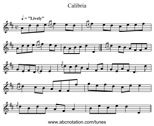 Calibria - staff notation
