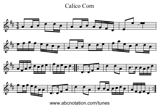 Calico Corn - staff notation