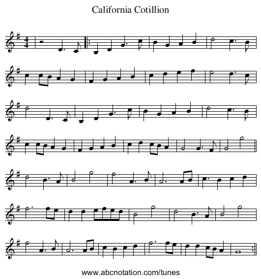California Cotillion - staff notation