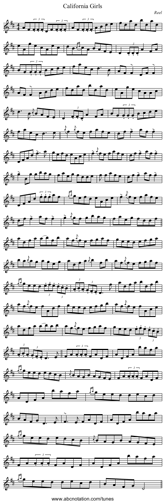 California Girls - staff notation