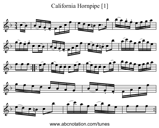 California Hornpipe [1] - staff notation