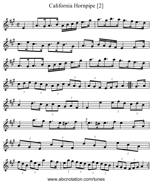 California Hornpipe [2] - staff notation