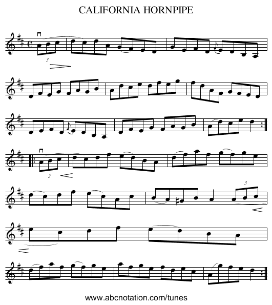CALIFORNIA HORNPIPE - staff notation