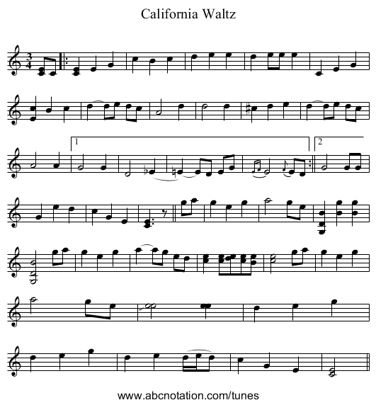 California Waltz - staff notation