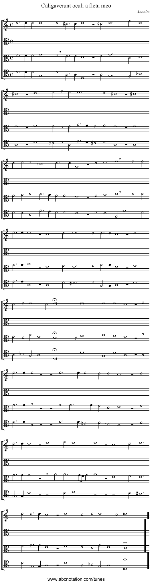 Caligaverunt oculi a fletu meo - staff notation