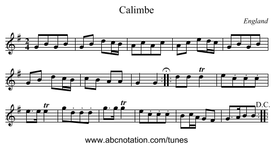 Calimbe - staff notation