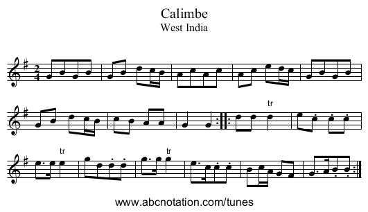 Calimbe - staff notation