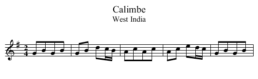 Calimbe - staff notation
